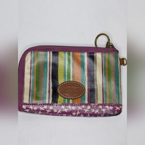 Fossil Purse/Wallet Woman Line Print Purple Canvas / PVC Zip Closer Pre-loved